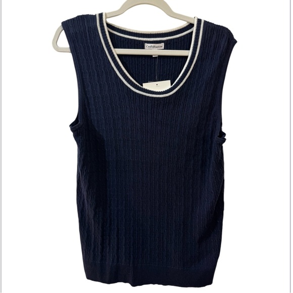 croft & barrow Tops - croft & barrow Navy Ribbed Sleeveless Knit Tank with White Trim